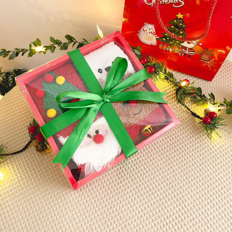 Caixa de presente de meias quentes de Natal meio veludo